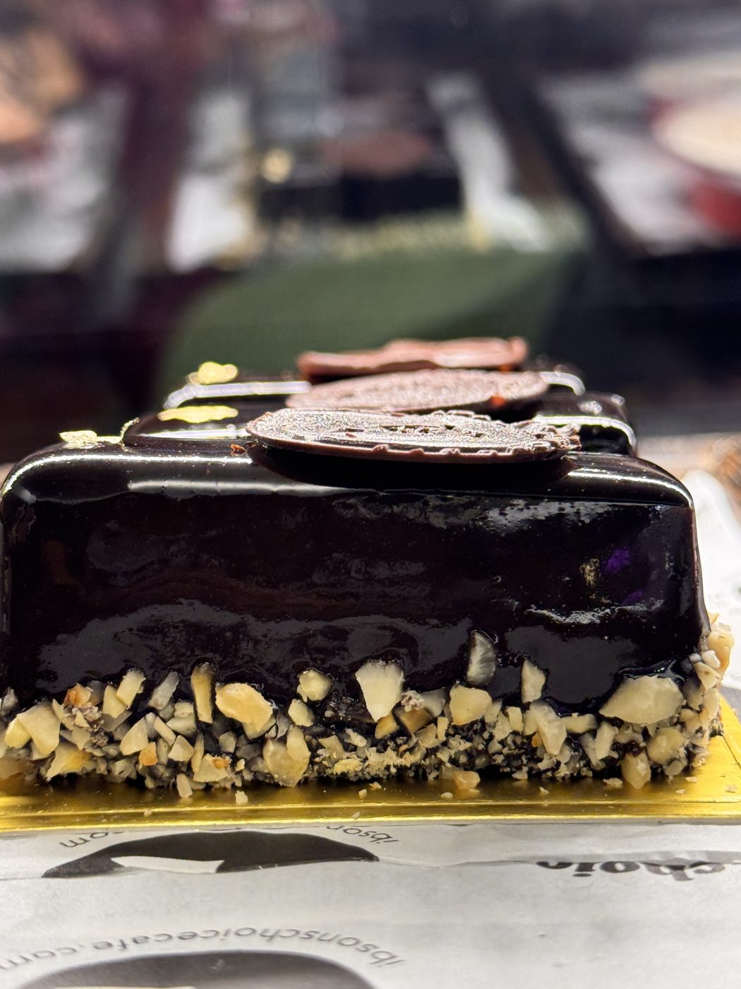 A chocolate bar cake with nuts